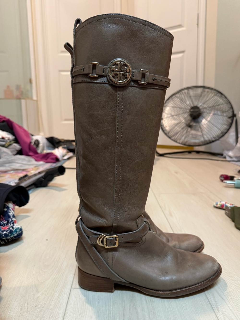 Tory Burch Taupe Leather Over-the-Knee Riding Boots